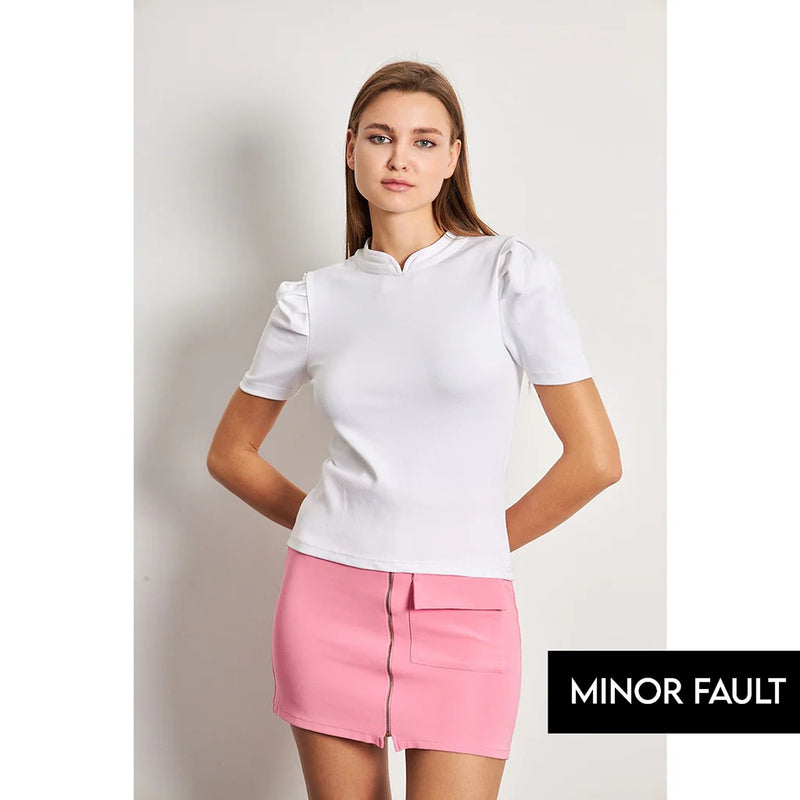(Minor Fault) White Puff Sleeves Knit Top | Montivo Pakistan