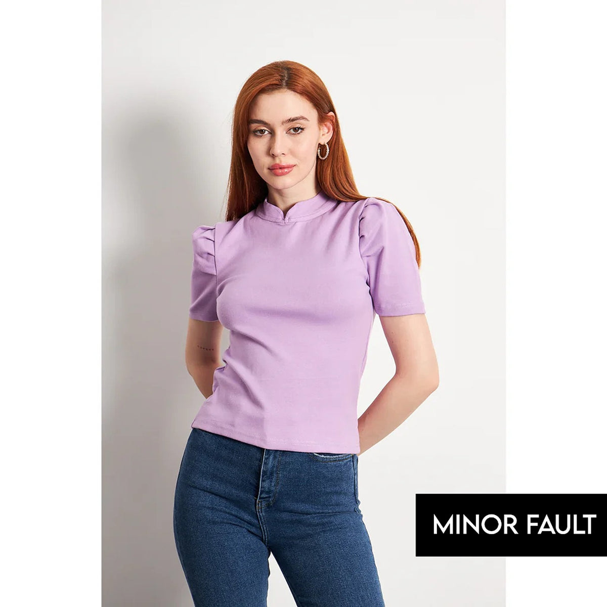 (Minor Fault) Lilac Puff Sleeves Knit Top | Montivo Pakistan