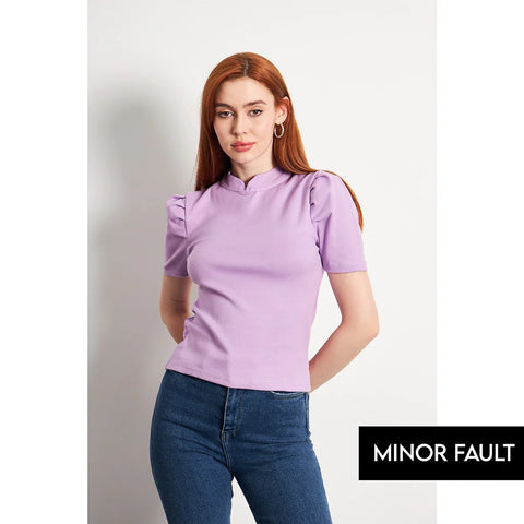 (Minor Fault) Lilac Puff Sleeves Knit Top | Montivo Pakistan