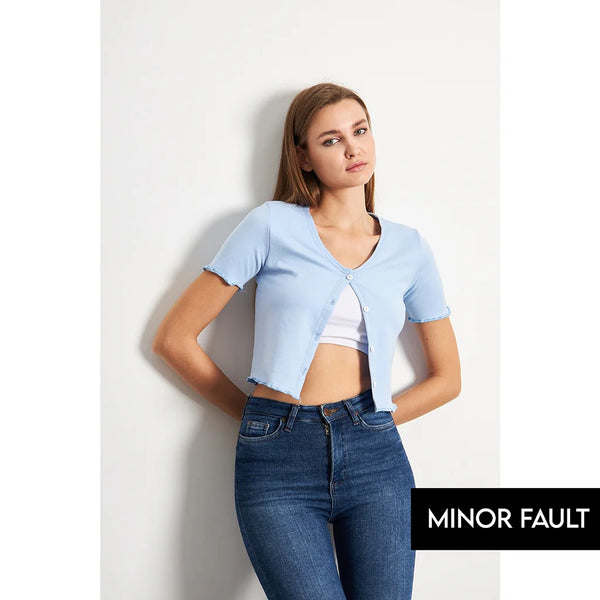 (Minor Fault) Light Blue Button Down Crop Top | Montivo Pakistan