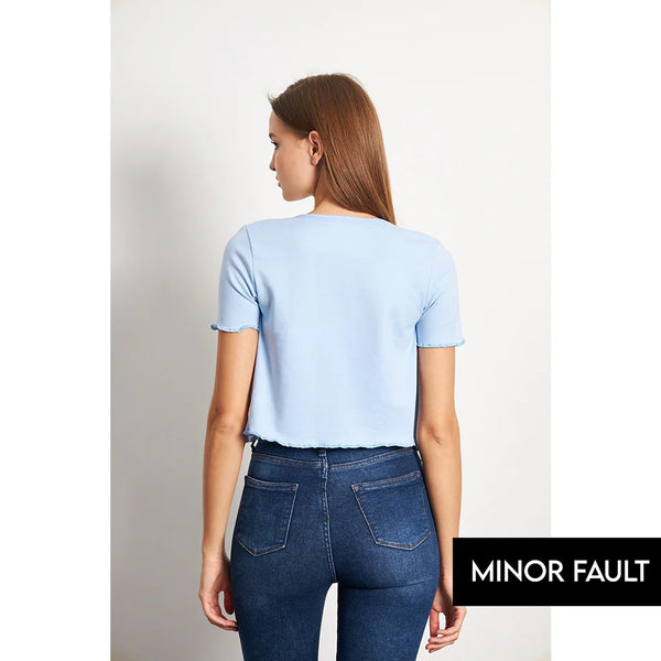 (Minor Fault) Light Blue Button Down Crop Top | Montivo Pakistan