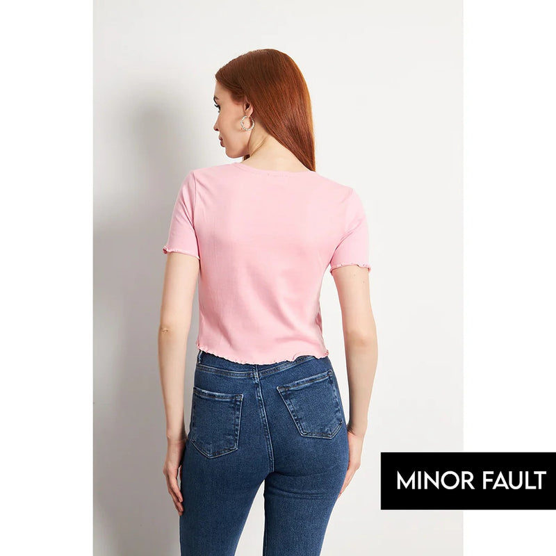 (Minor Fault) Pink Button Down Crop Top | Montivo Pakistan