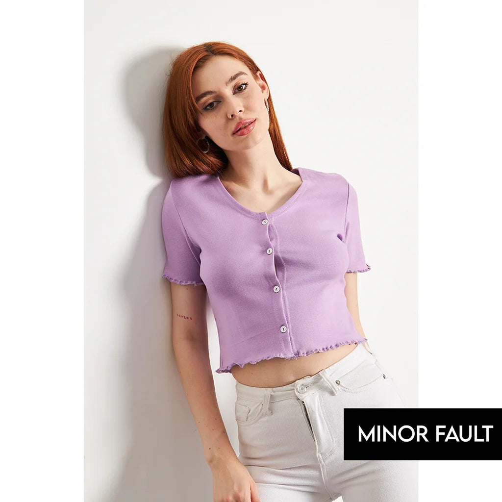 (Minor Fault) Lilac Button Down Crop Top | Montivo Pakistan