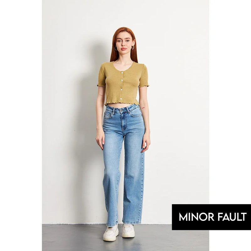 (Minor Fault) Green Melange Button Down Crop Top | Montivo Pakistan