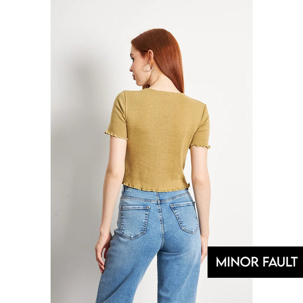 (Minor Fault) Green Melange Button Down Crop Top | Montivo Pakistan