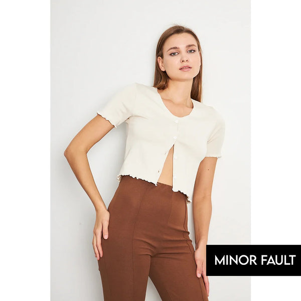 (Minor Fault) Off-White Button Down Crop Top | Montivo Pakistan