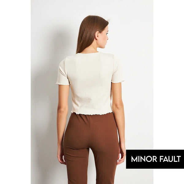 (Minor Fault) Off-White Button Down Crop Top | Montivo Pakistan