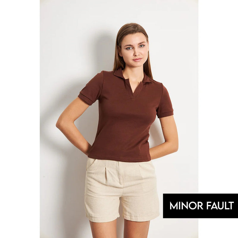 (Minor Fault) Brown Rib Knit Polo | Montivo Pakistan