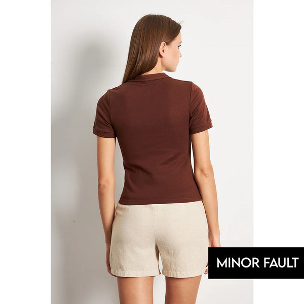 (Minor Fault) Brown Rib Knit Polo | Montivo Pakistan