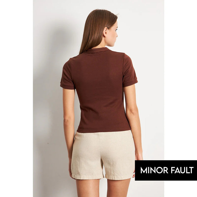 (Minor Fault) Brown Rib Knit Polo | Montivo Pakistan