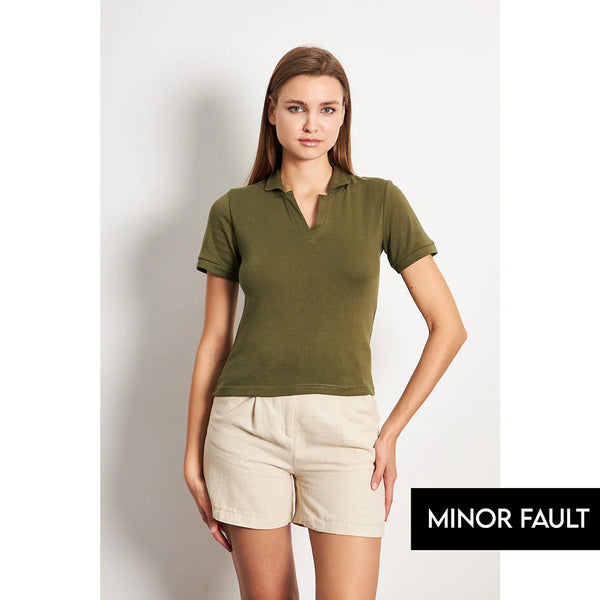 (Minor Fault) Olive Rib Knit Polo | Montivo Pakistan