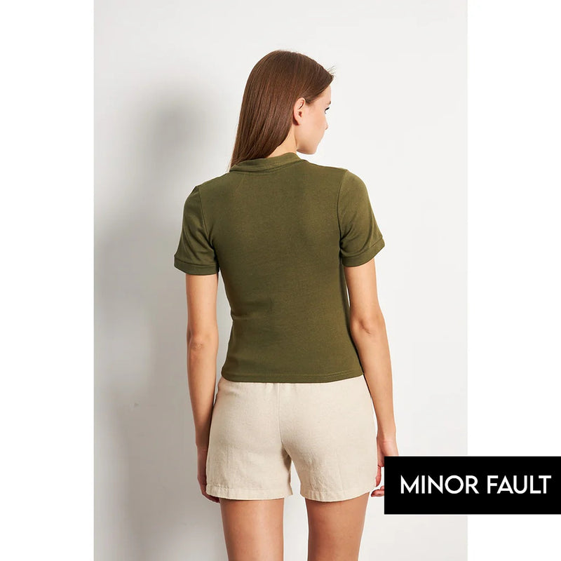 (Minor Fault) Olive Rib Knit Polo | Montivo Pakistan