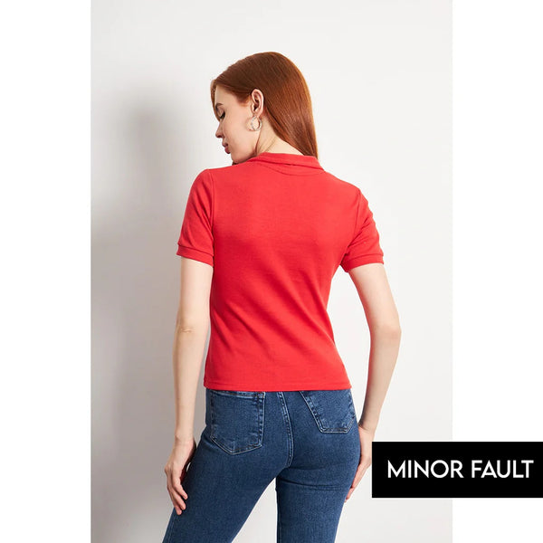 (Minor Fault) Red Rib Knit Polo | Montivo Pakistan