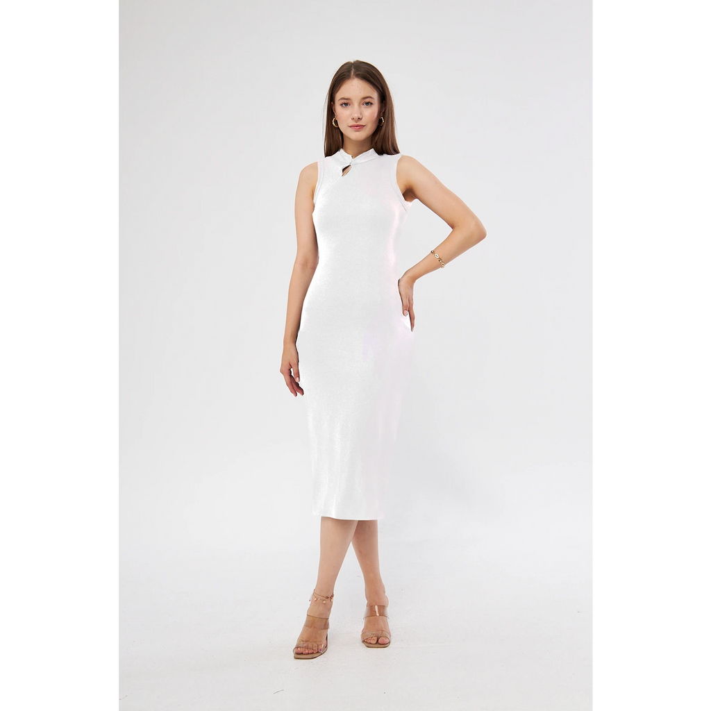 White Slit Neck Bodycon Dress | Montivo Pakistan