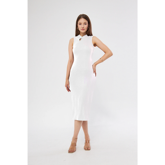 White Slit Neck Bodycon Dress | Montivo Pakistan