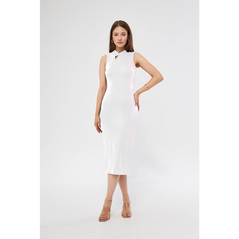 White Slit Neck Bodycon Dress | Montivo Pakistan