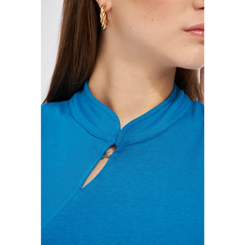 Blue Slit Neck Bodycon Dress | Montivo Pakistan