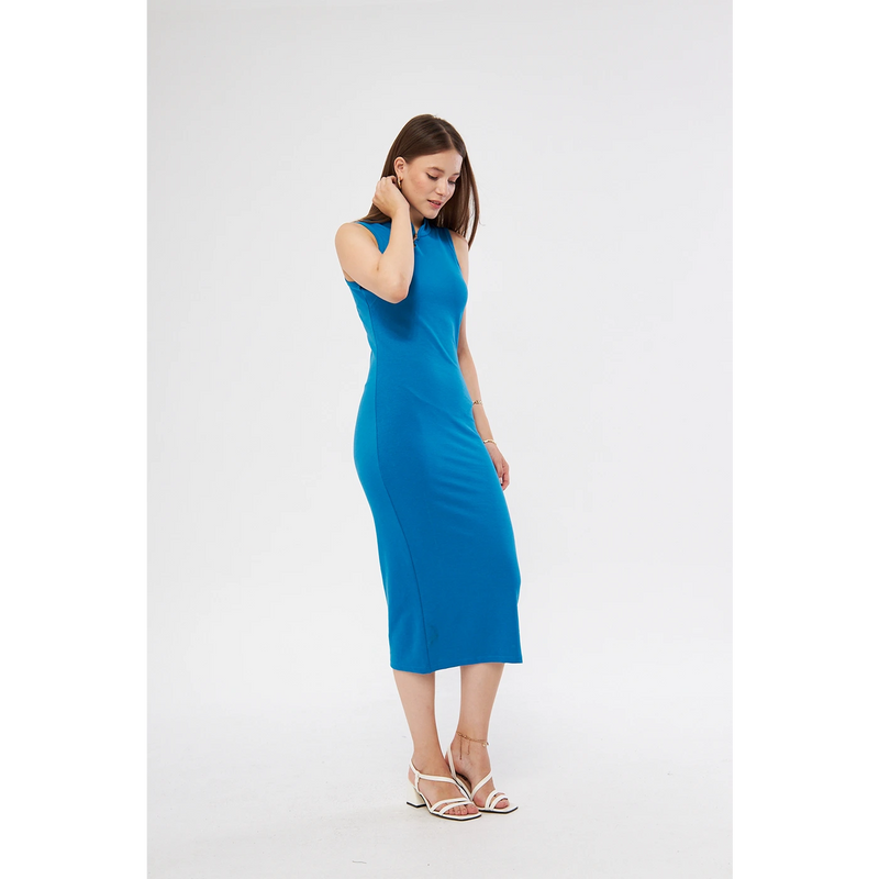 Blue Slit Neck Bodycon Dress | Montivo Pakistan