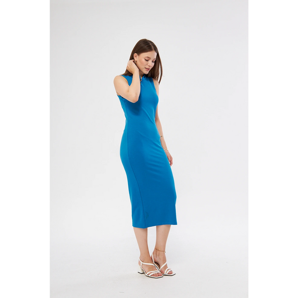 Blue Slit Neck Bodycon Dress | Montivo Pakistan