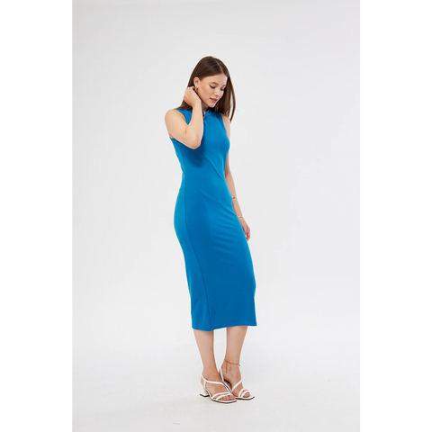 Blue Slit Neck Bodycon Dress | Montivo Pakistan