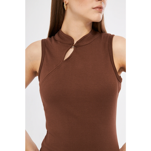 Brown Slit Neck Bodycon Dress | Montivo Pakistan