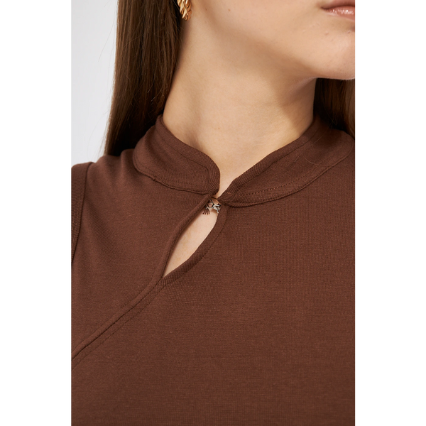 Brown Slit Neck Bodycon Dress | Montivo Pakistan