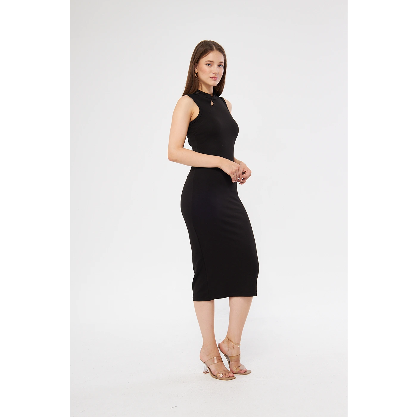 Black Slit Neck Bodycon Dress | Montivo Pakistan