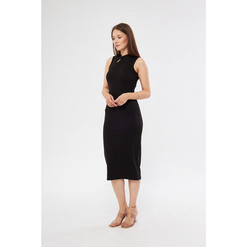 Black Slit Neck Bodycon Dress | Montivo Pakistan
