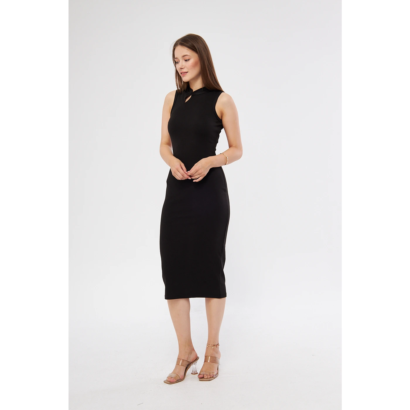 Black Slit Neck Bodycon Dress | Montivo Pakistan