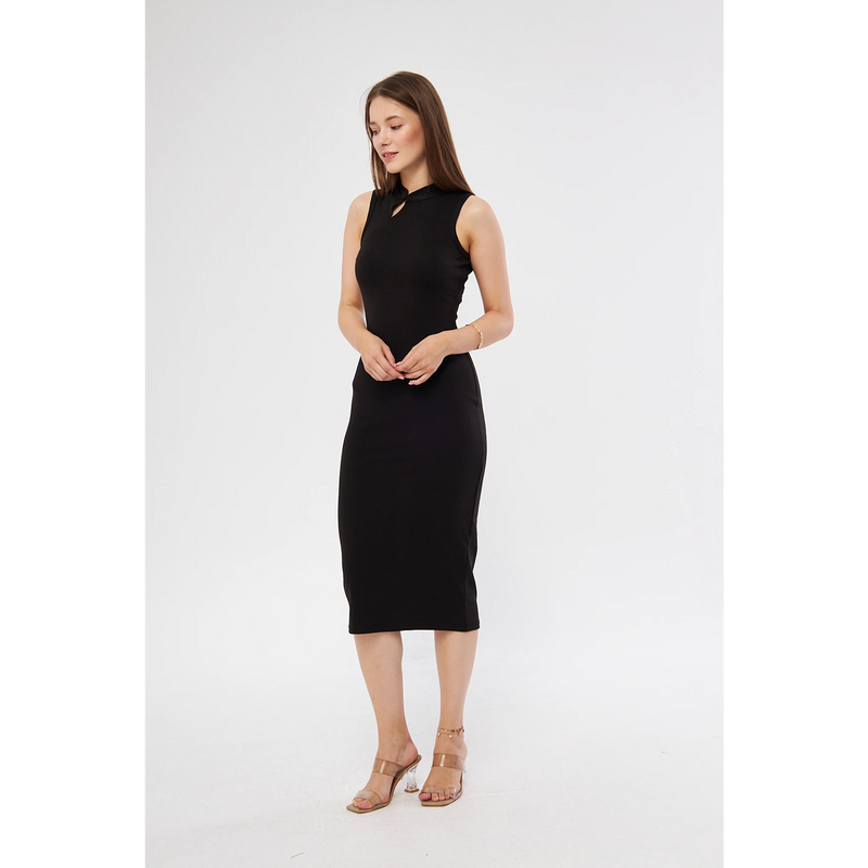 Black Slit Neck Bodycon Dress | Montivo Pakistan