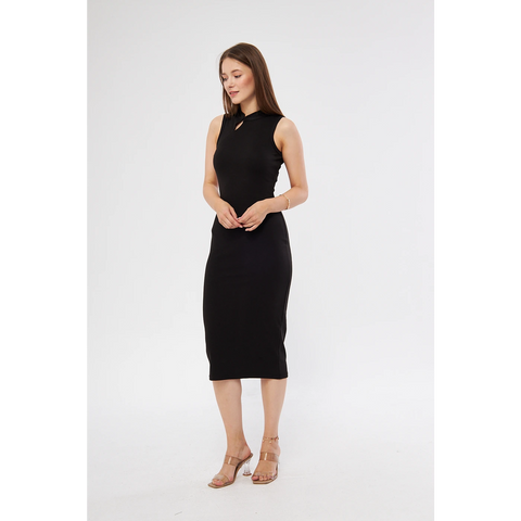 Black Slit Neck Bodycon Dress | Montivo Pakistan