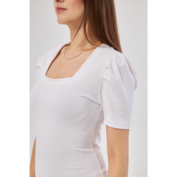 White Square Neck Puff Sleeves Bodycon Dress | Montivo Pakistan