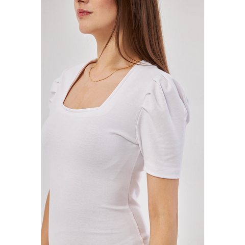 White Square Neck Puff Sleeves Bodycon Dress | Montivo Pakistan