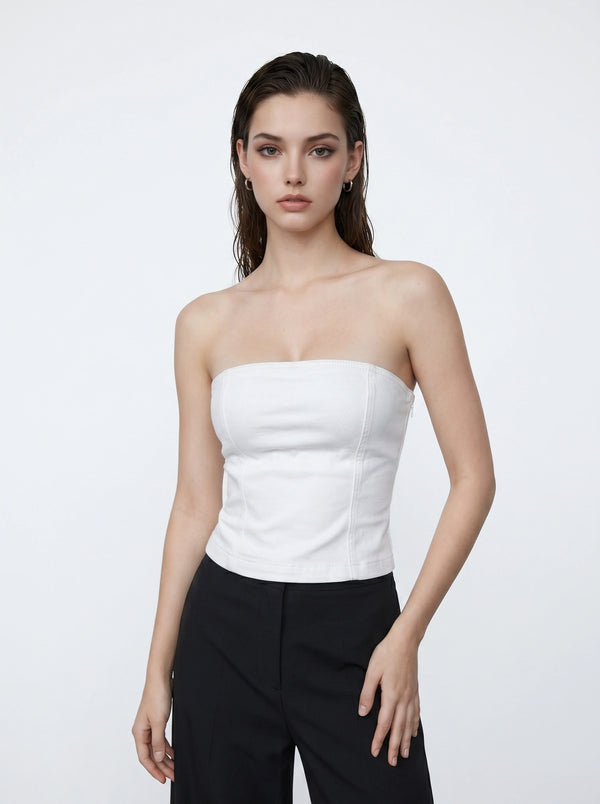 MNG White Strapless Top | Montivo Pakistan
