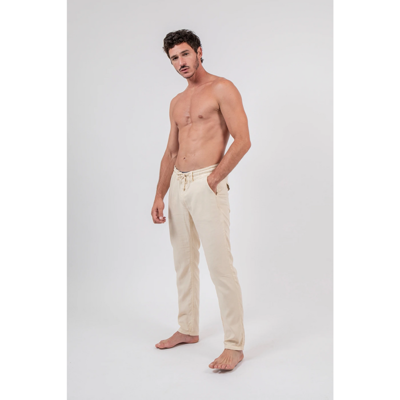 Beige Linen Men Drawstring Pants | Montivo Pakistan