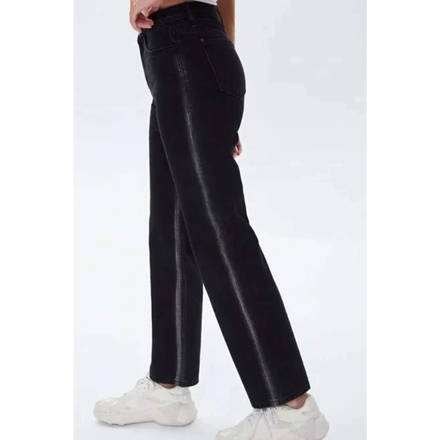 Black Side Washed Striped Relaxed Jeans | Montivo Pakistan