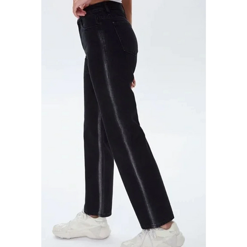 Black Side Washed Striped Relaxed Jeans | Montivo Pakistan