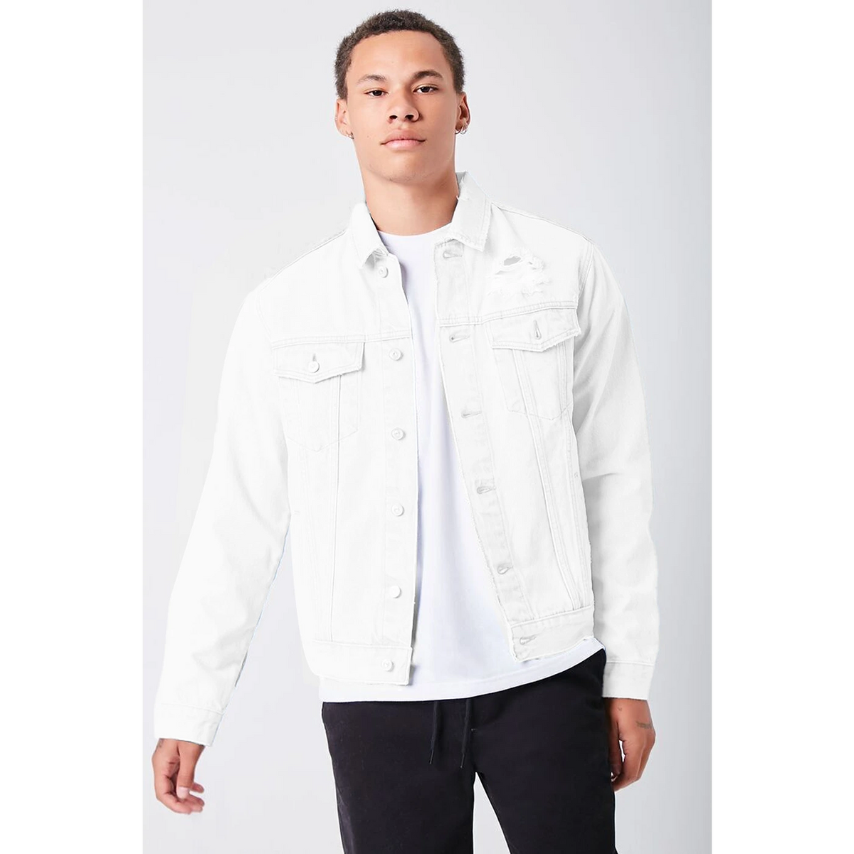 White Distressed Denim Jacket | Montivo Pakistan