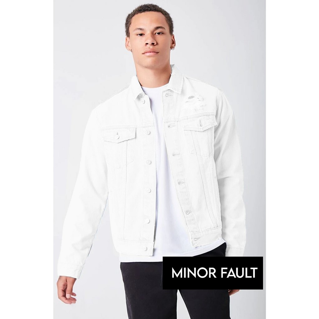 (Minor Fault) White Distressed Denim Jacket | Montivo Pakistan