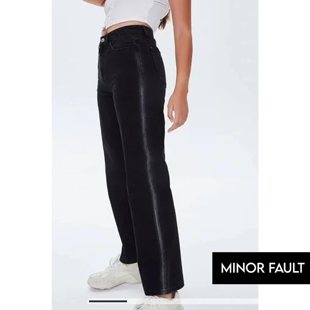 (Minor Fault) Black Side Washed Striped Relaxed Jeans | Montivo Pakistan