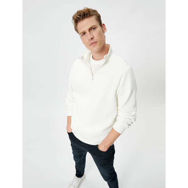 White Half Zip Sweatshirt | Montivo Pakistan