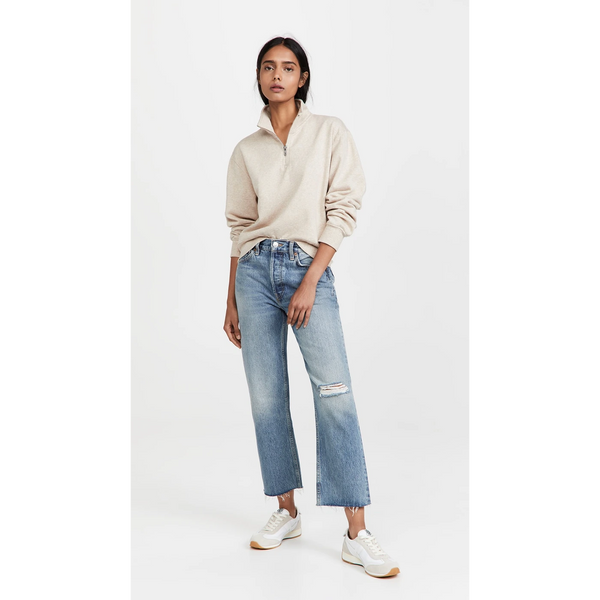 White Melange Half Zip Sweatshirt | Montivo Pakistan