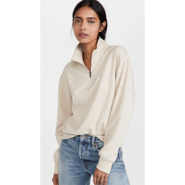White Melange Half Zip Sweatshirt | Montivo Pakistan