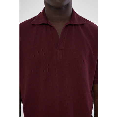 Burgundy Waffle Textured Polo | Montivo Pakistan