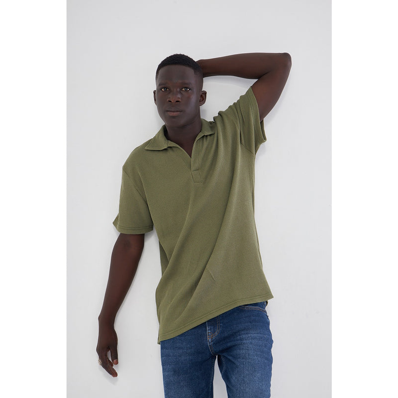 Olive Waffle Textured Polo | Montivo Pakistan
