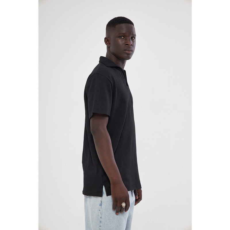 Black Waffle Textured Polo | Montivo Pakistan