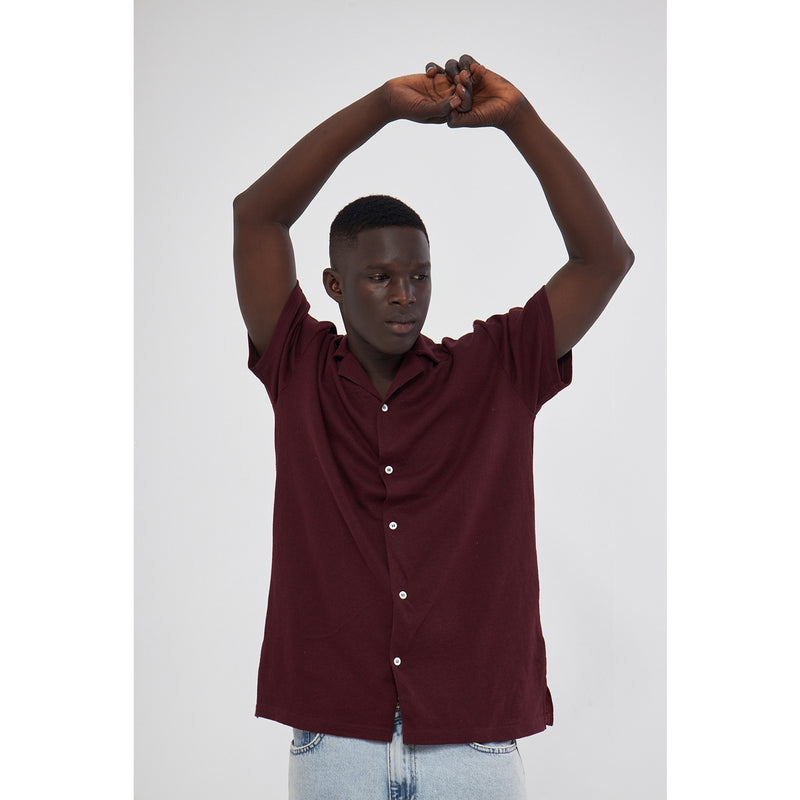 Burgundy Button Down Waffle Shirt | Montivo Pakistan