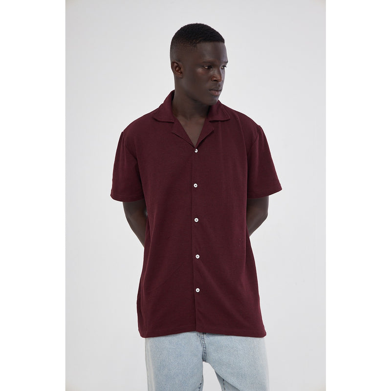 Burgundy Button Down Waffle Shirt | Montivo Pakistan