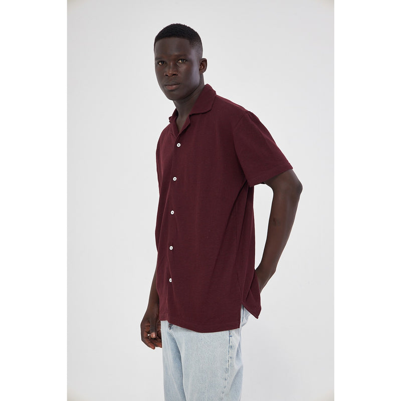 Burgundy Button Down Waffle Shirt | Montivo Pakistan