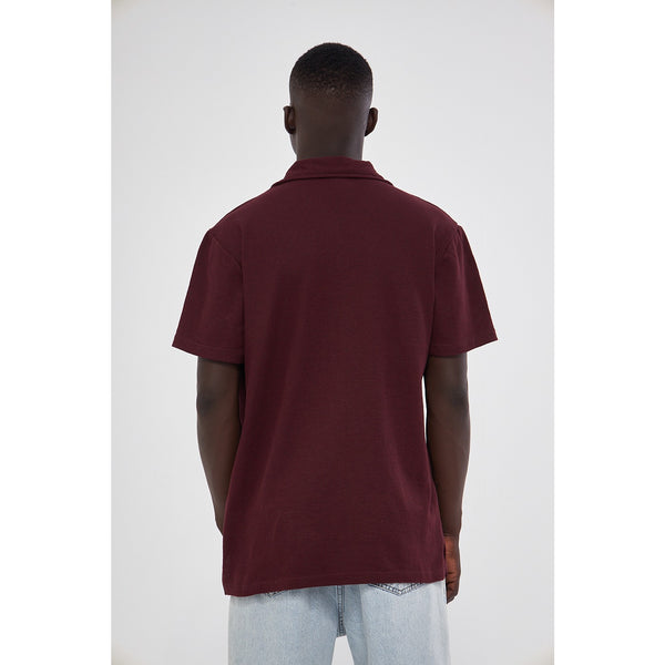 Burgundy Button Down Waffle Shirt | Montivo Pakistan